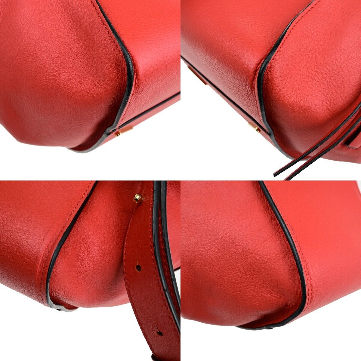 LOEWE Logo Hammock Small 2Way Shoulder Hand Bag Leather Red Gold 631RK103