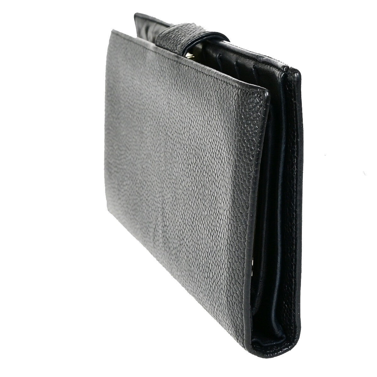 CHANEL CC Logo Long Bifold Wallet Purse Grained Calfskin Leather Black 38RK582