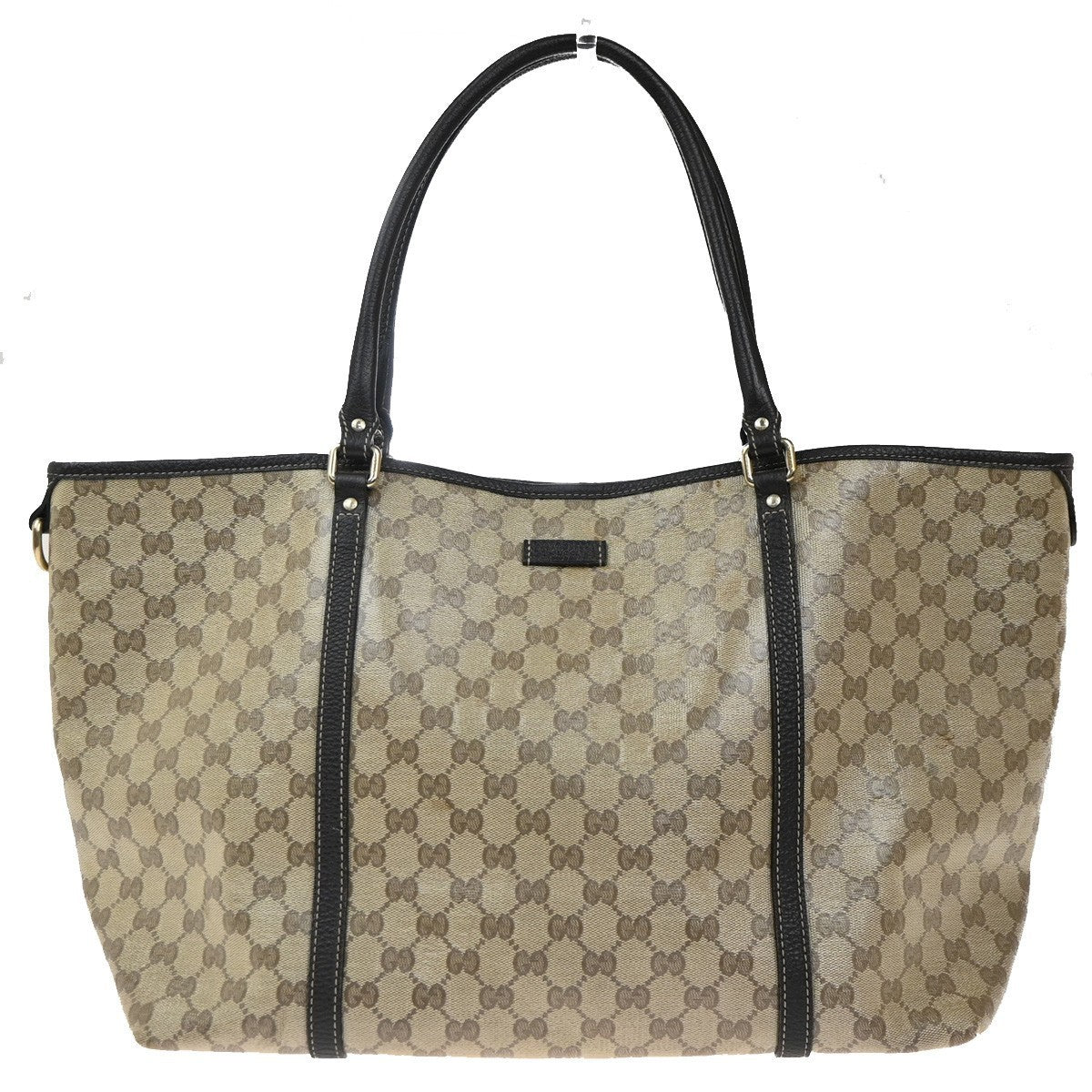 GUCCI GG Pattern Crystal Shoulder Tote Bag Coating Canvas Leather Brown 87EG286