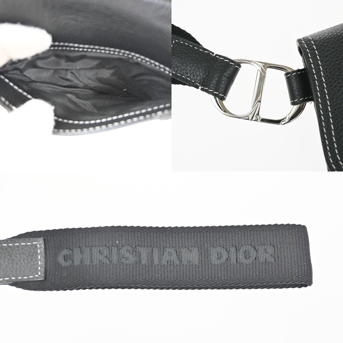 CHRISTIAN DIOR CD Logo Saddle Mini Pouch Bag Leather Black SHW 18TA508