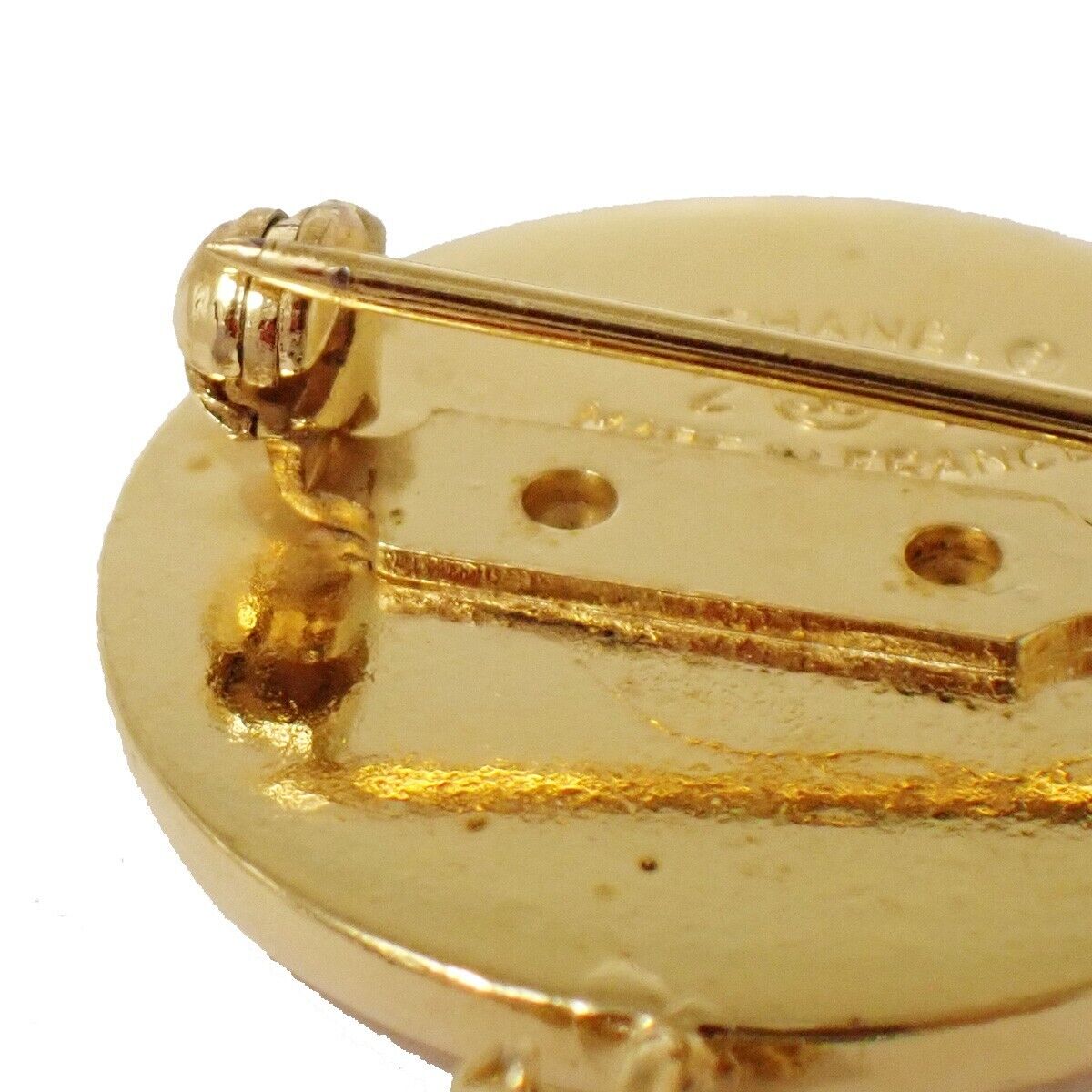 CHANEL CC Logo Matelasse Round Pin Brooch 95P GHW Accessory Vintage 70SH107