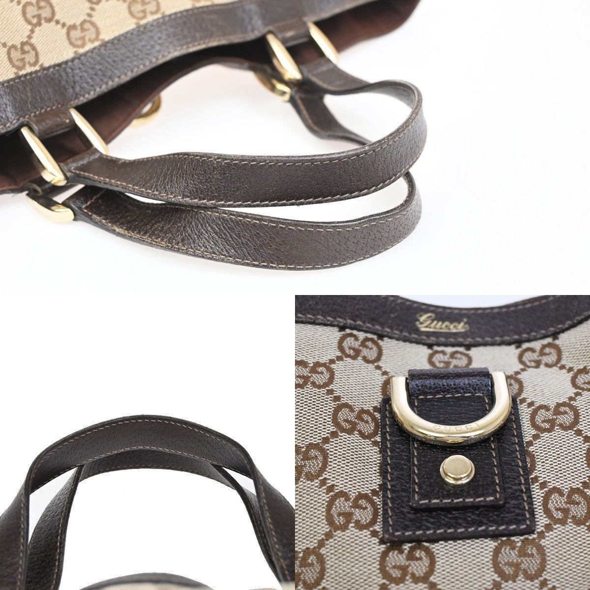 GUCCI GG Pattern Abbey D-Ring Hand Bag Canvas Leather Brown GHW Italy 31KC675