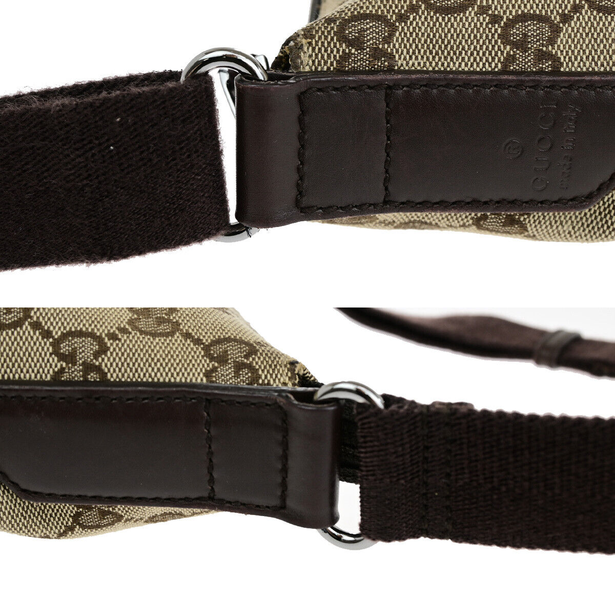 GUCCI Logo GG Pattern Shoulder Bag Canvas Leather Brown Italy 86SJ037