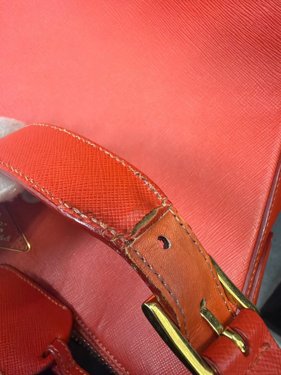 PRADA Logo Saffiano Shoulder Hand Bag Leather Red Lacca GHW Italy 71YJ010