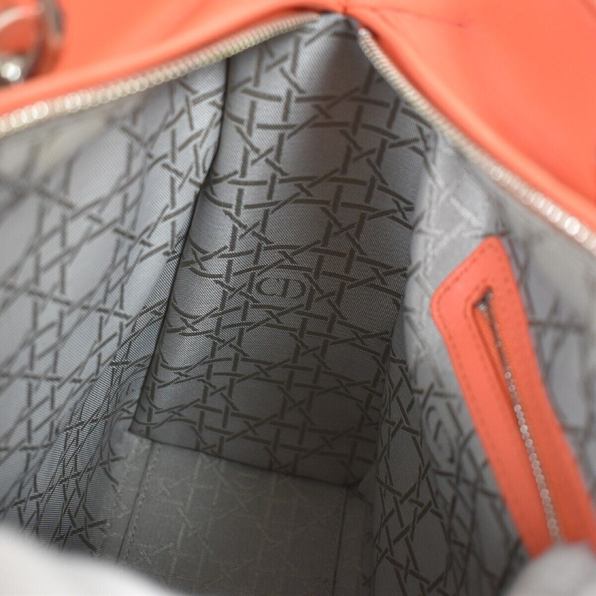 CHRISTIAN DIOR Logo Lady Cannage 2Way Shoulder Hand Bag Leather Orange 691RC569