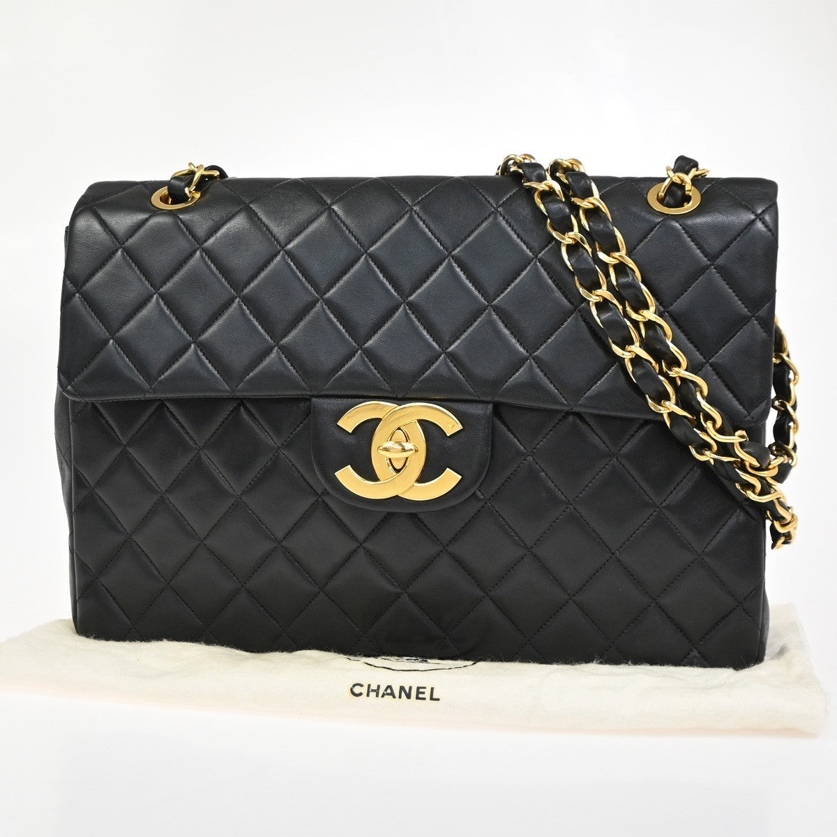 CHANEL CC Maxi Jumbo Matelasse 34 Chain Shoulder Bag Leather BK France 827RQ039