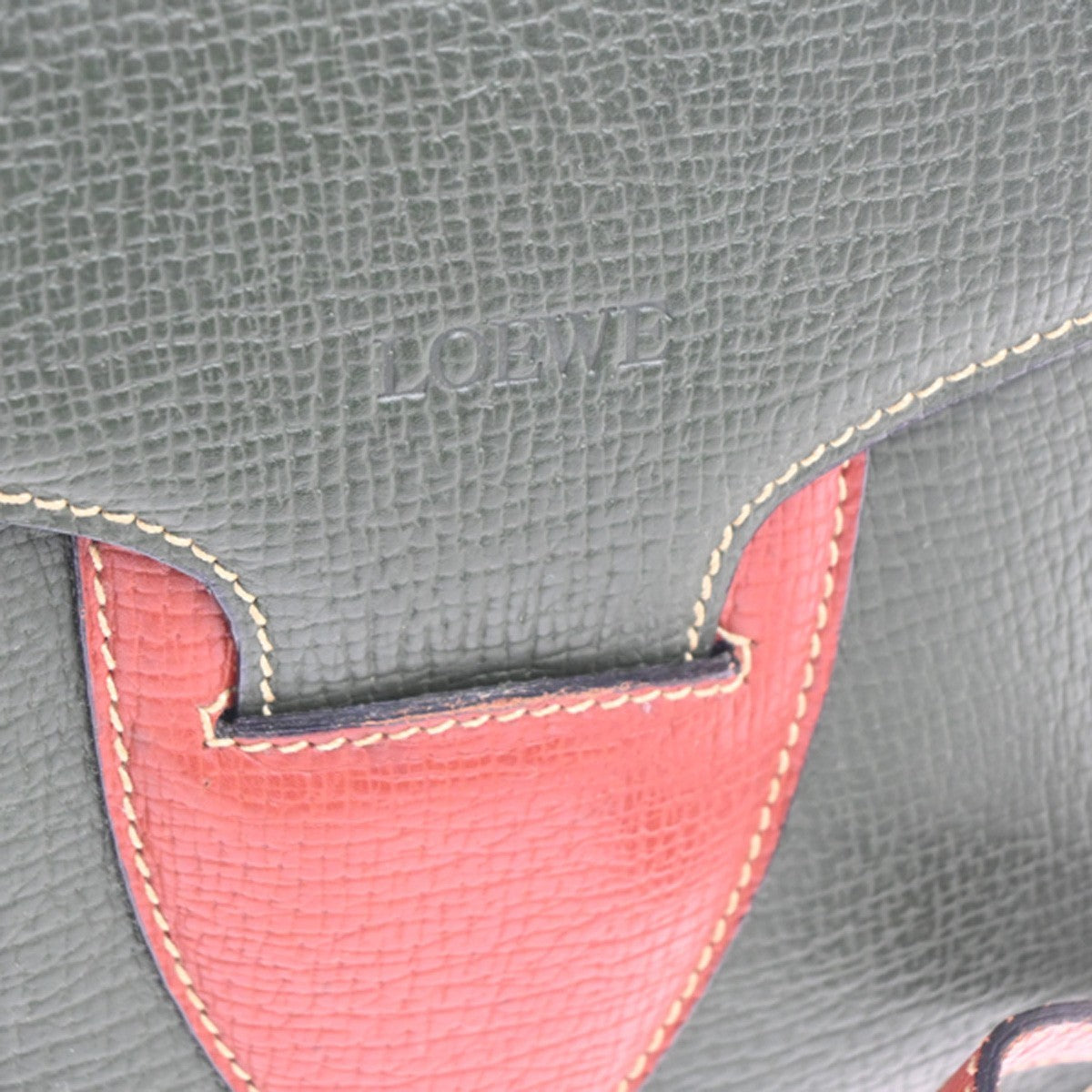 LOEWE Logo Barcelona Bicolor Shoulder Bag Leather Green Brown Italy 87KC777