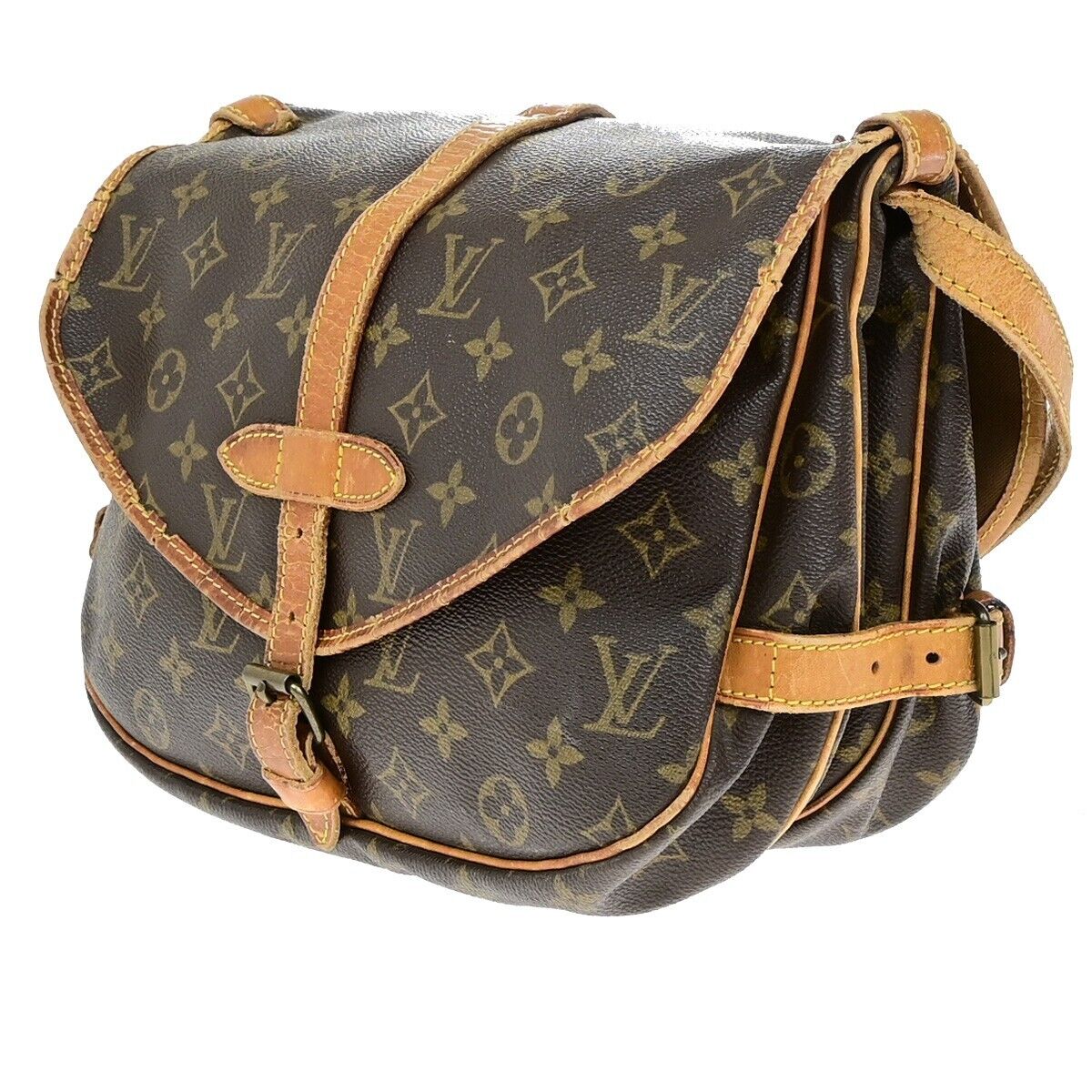 LOUIS VUITTON Logo Saumur 30 Shoulder Bag Monogram Leather Brown M42256 61ED964