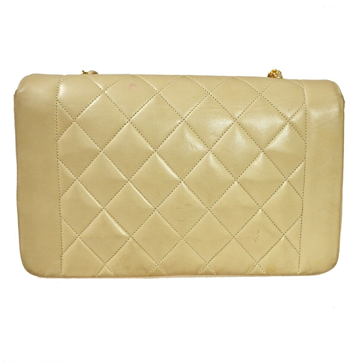 CHANEL CC Logo Diana Matelasse 25 Chain Shoulder Bag Leather Beige GHW 898RH912