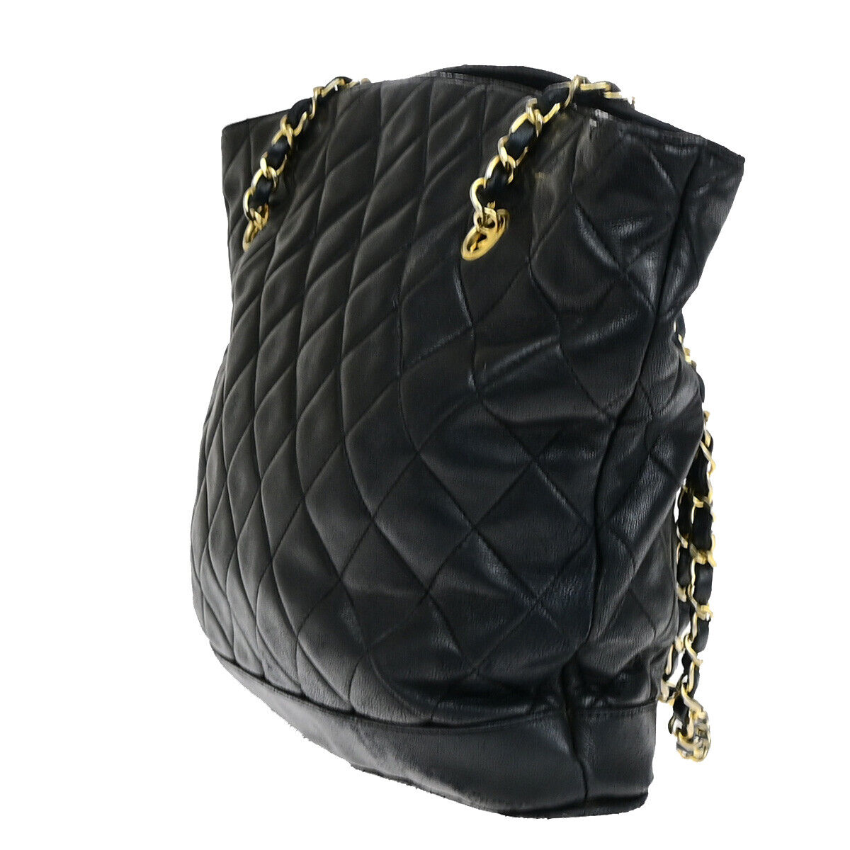 CHANEL CC Logo Matelasse Chain Shoulder Tote Bag Leather Black GHW 10YF901