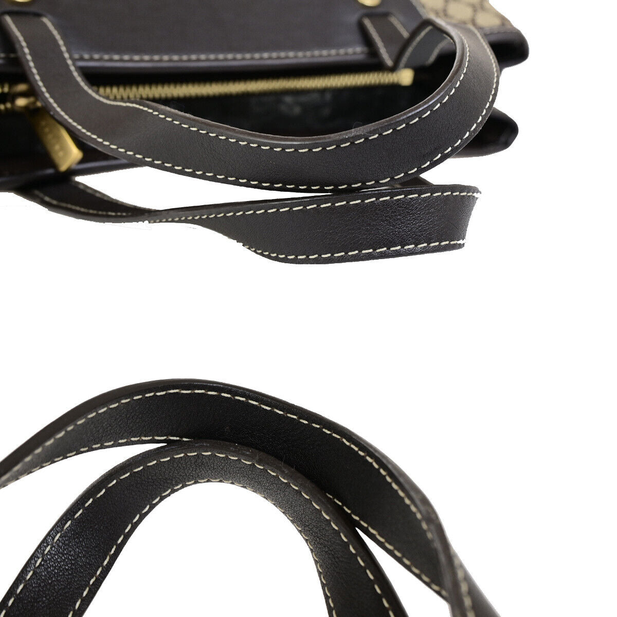 CELINE Logo Macadam Pattern Shoulder Tote Bag Canvas Leather Brown GHW 30SJ476