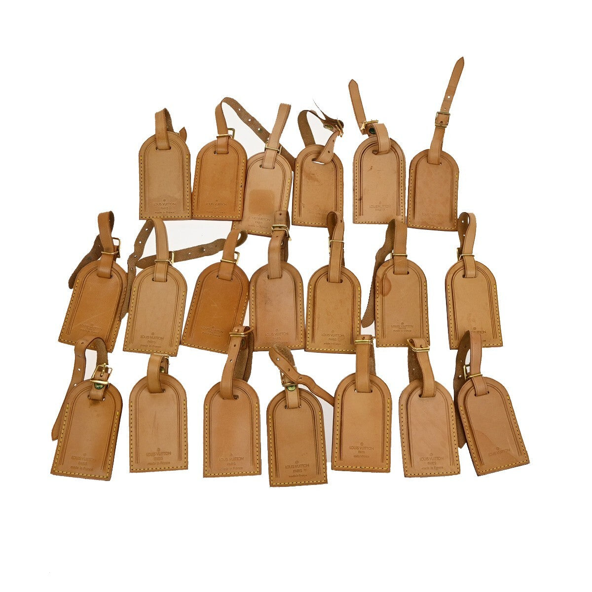 LOUIS VUITTON Logo 20 Set Name Luggage Tag Leather Brown Bag Accessory 04EE328
