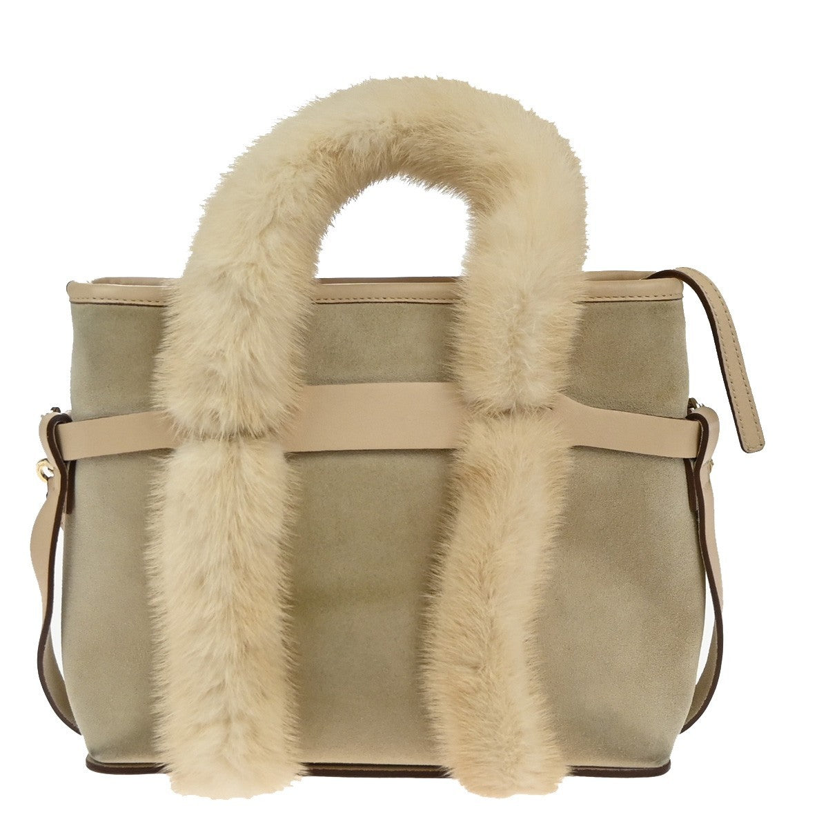 SALVATORE FERRAGAMO Gancini 2Way Shoulder Hand Bag Suede Fur Leather BE 80KP571