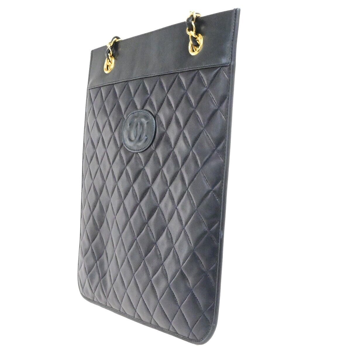 CHANEL CC Logo Matelasse Chain Shoulder Bag Canvas Leather Navy Blue GHW 46RF216