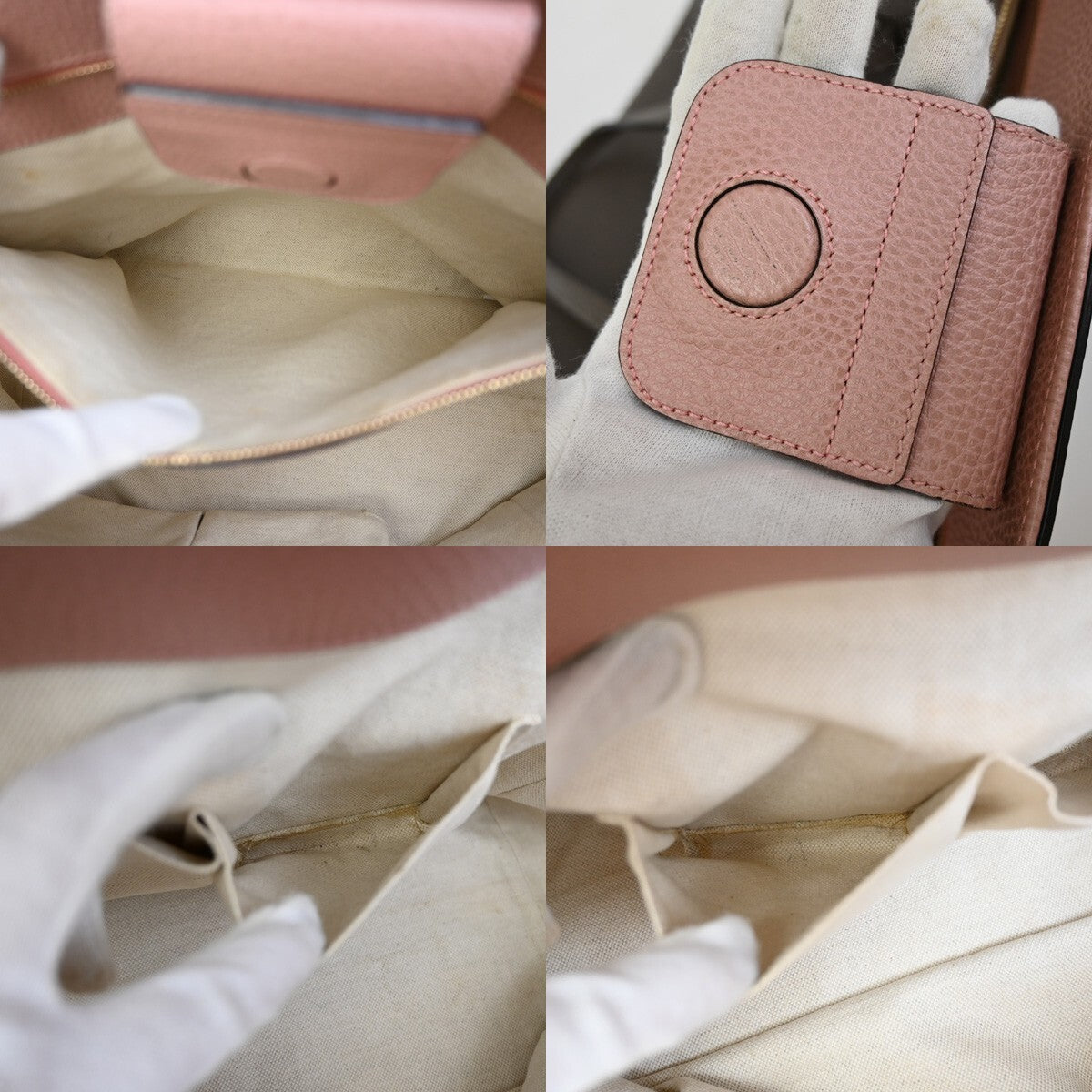 GUCCI Logo Swing Shoulder Tote Bag Leather Gray Pink GHW Italy 80EE613