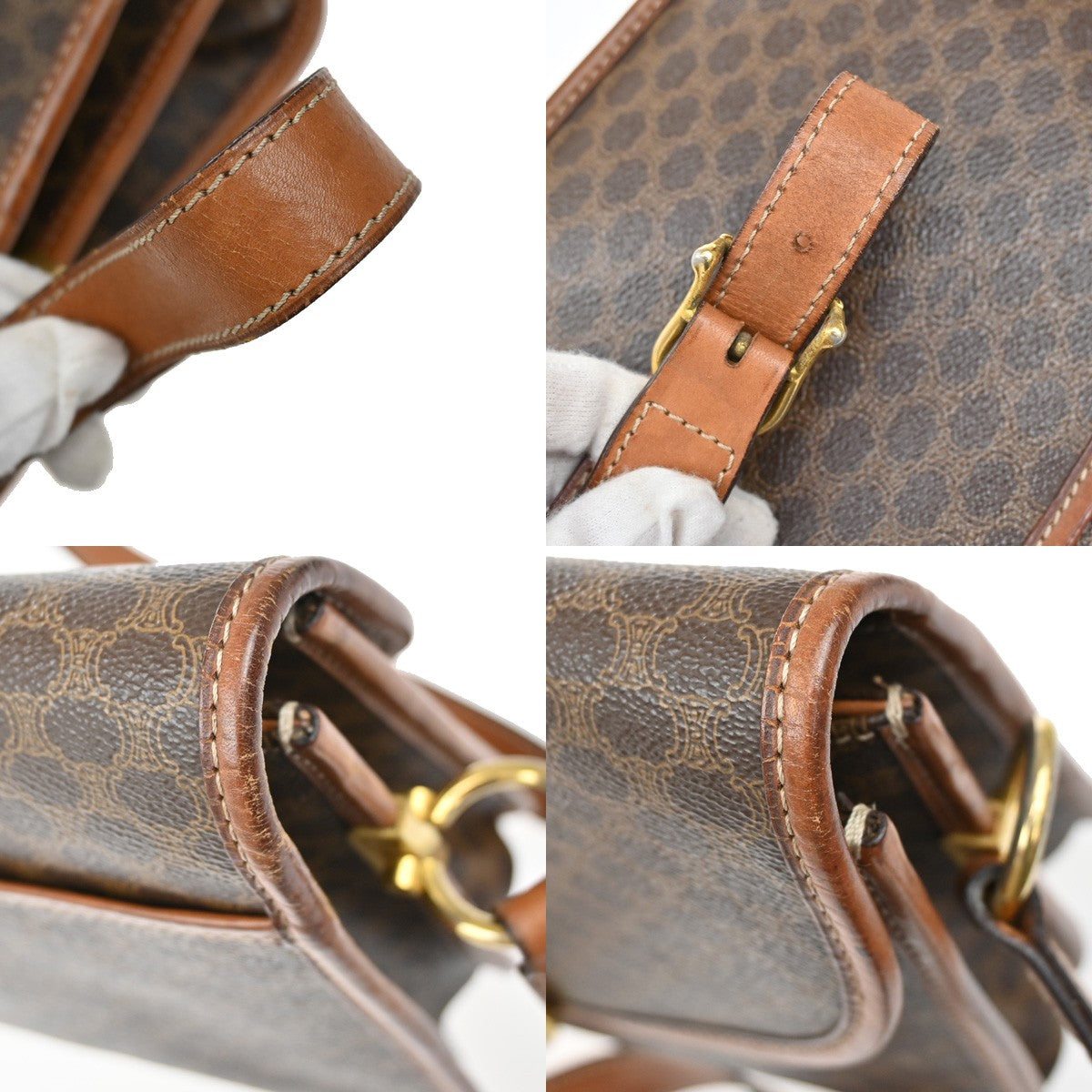 CELINE Logo Macadam Pattern Shoulder Bag PVC Leather Brown GHW 05YH782