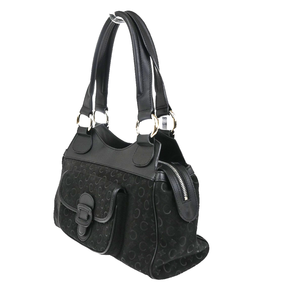 CELINE C Macadam Pattern Shoulder bag Black Suede Leather Black SHW 32CA419