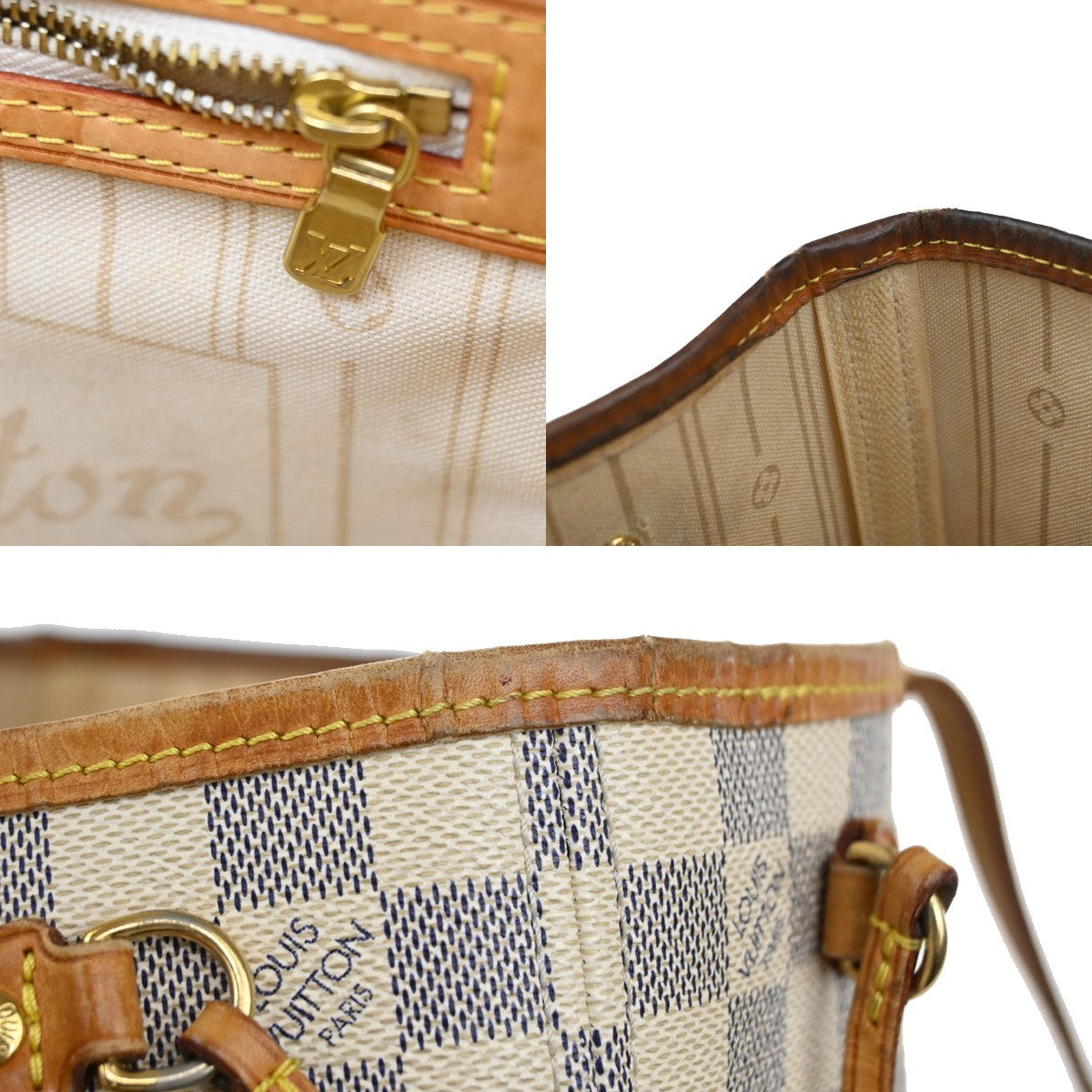 LOUIS VUITTON Neverfull PM Shoulder Tote Bag Damier Azur Leather N51110 72KB598