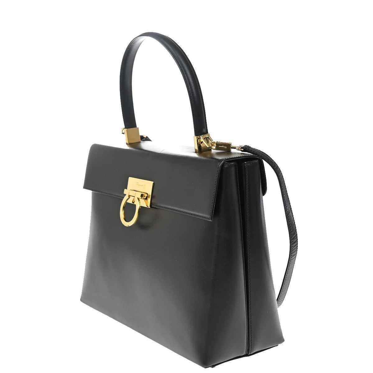 SALVATORE FERRAGAMO Gancini Mini 2Way Shoulder Hand Bag Leather Black 85RF871