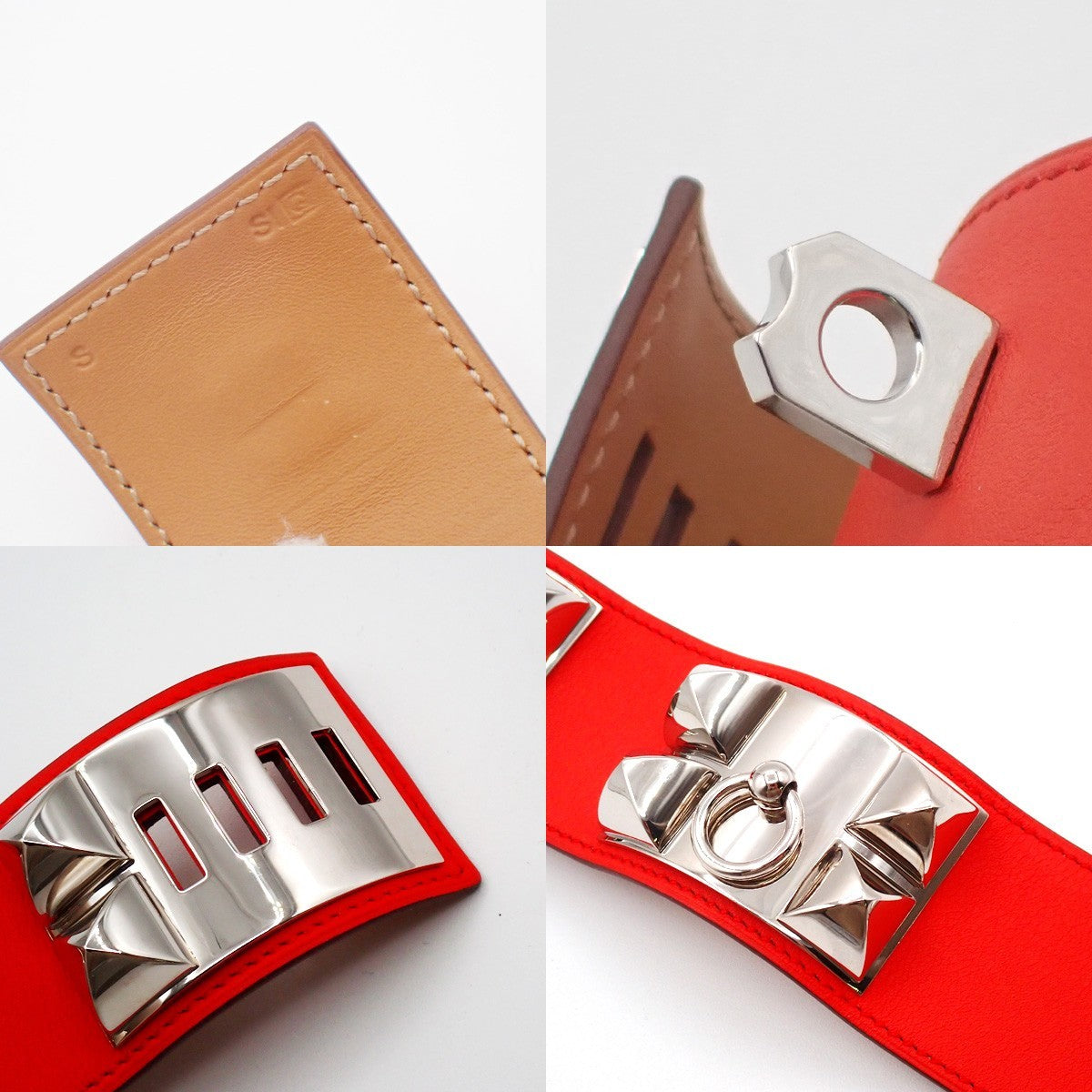 HERMES Collier de Chien Bracelet Size S Square Q Leather Orange 77RP160