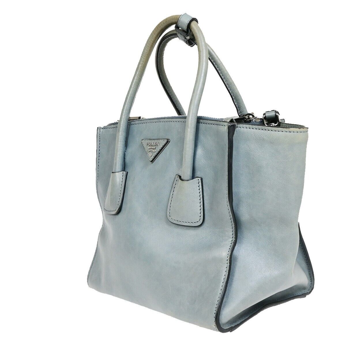 PRADA MILANO Logo 2Way Shoulder Hand Bag Leather Blue Silver Italy 88HC034