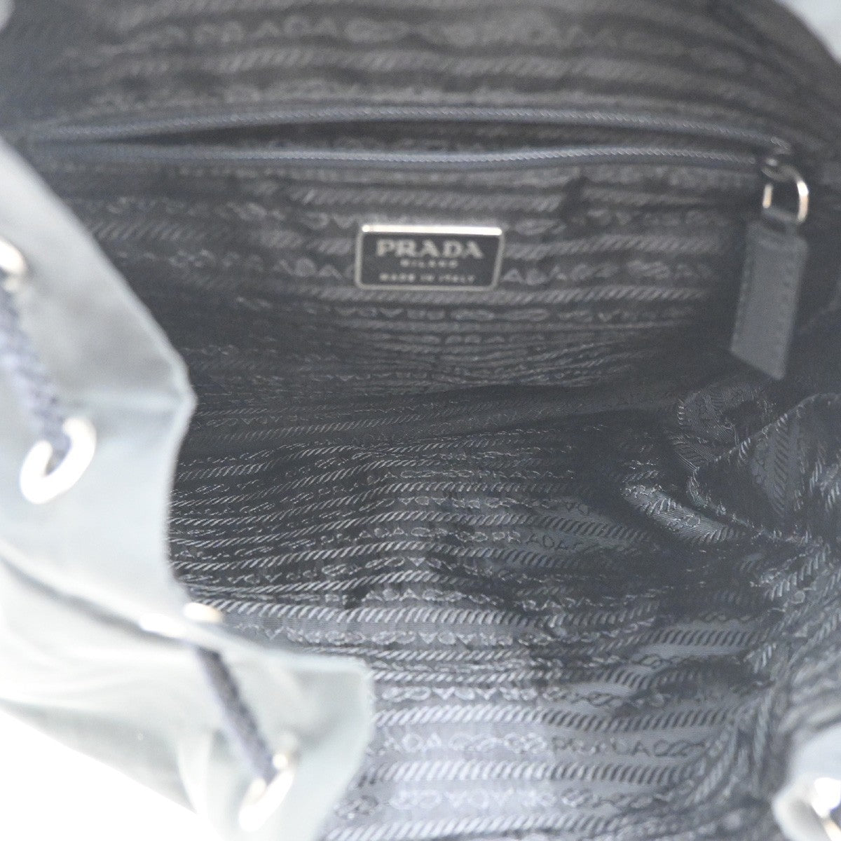 PRADA Logo Drawstring Backpack Bag Tessuto Nylon Leather Black Silver 70KC163