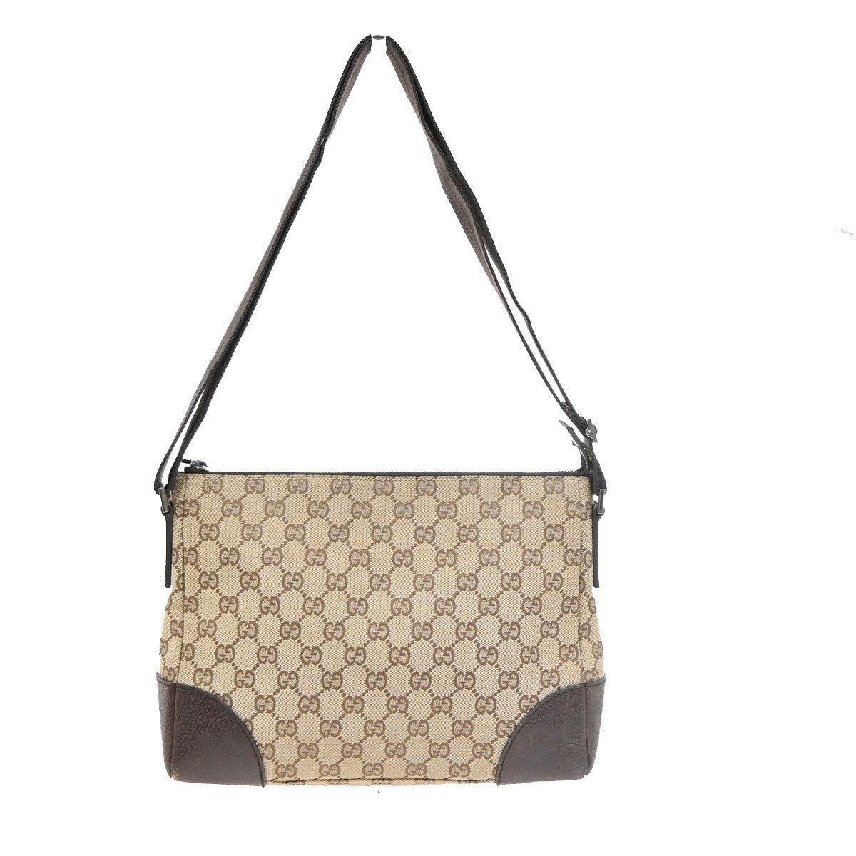 Gucci GG Logo Zipper Crossbody Shoulder Bag Canvas Leather Brown Italy 83PA116