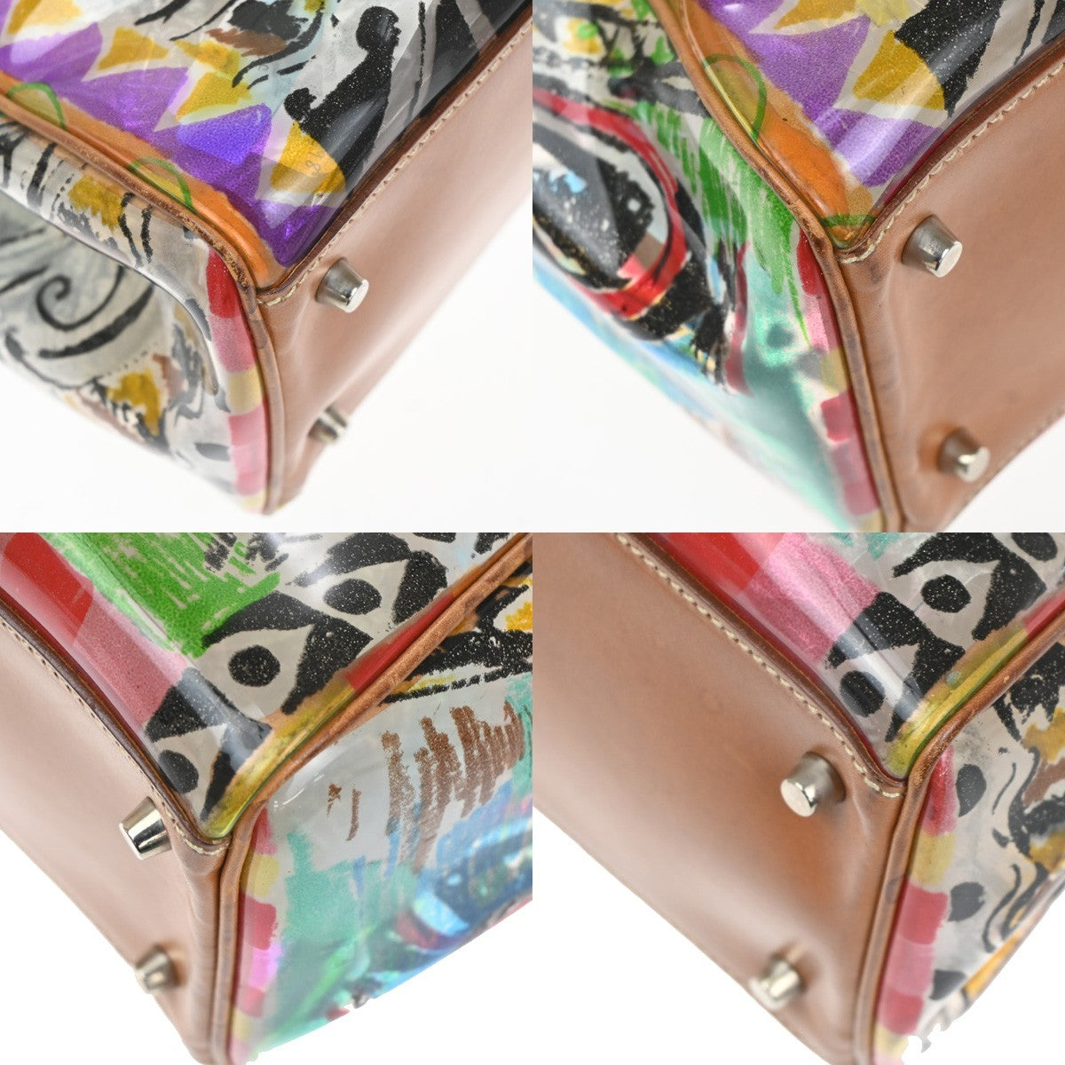 7.Live PRADA Venetian Print Shoulder Tote Bag Vinyl Leather Brown Italy 37KD059