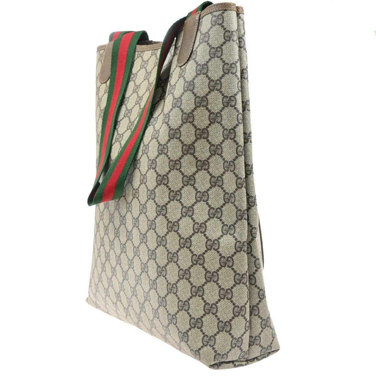 GUCCI Logo GG Sherry Line Shoulder Tote Hand Bag PVC Leather Beige Italy 61MA457