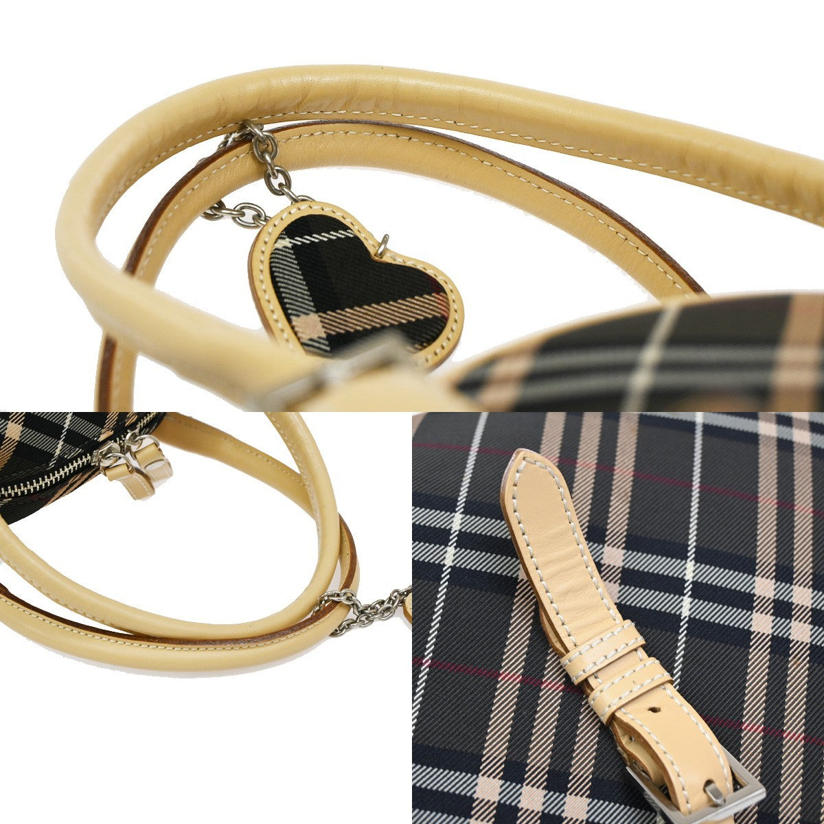 BURBERRY LONDON BLUE LABEL Nova Check Hand Bag Canvas Leather BE BK 63DA185