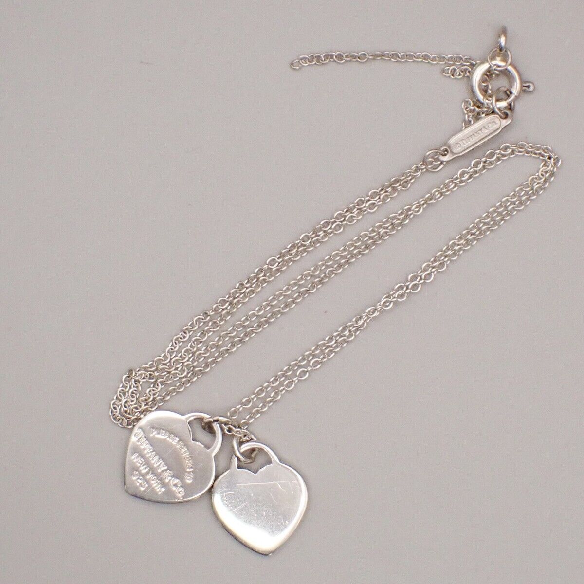 TIFFANY & CO. Return To Double Heart Mini Chain Necklace Silver Ag 925 09YF237