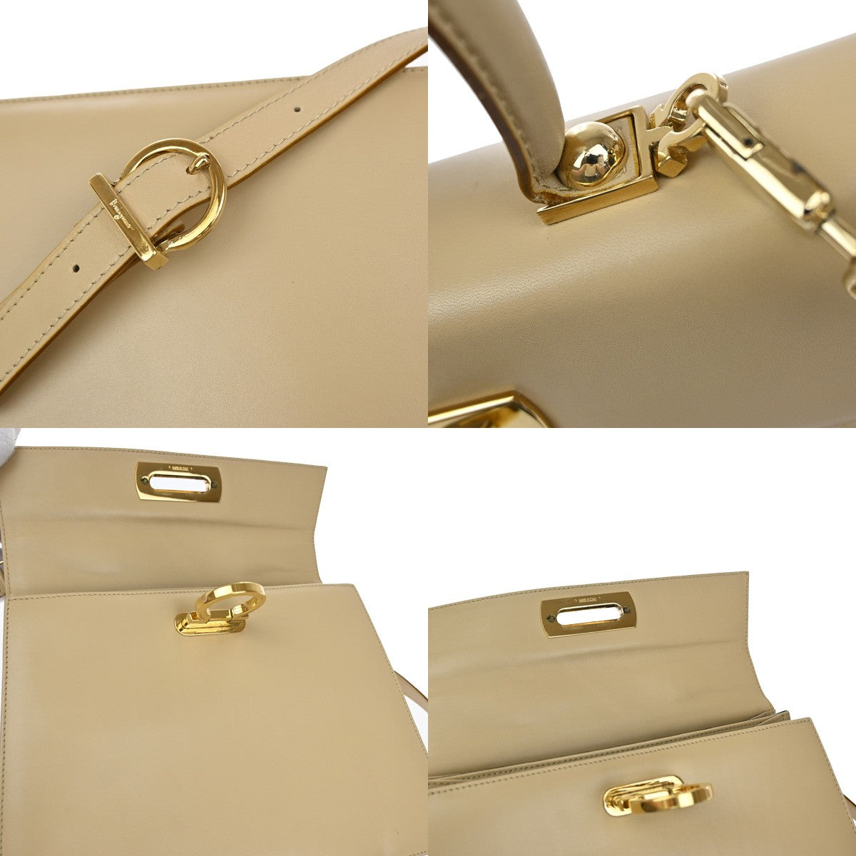 SALVATORE FERRAGAMO Gancini 2way Shoulder Hand Bag Leather Beige GHW 79RL329