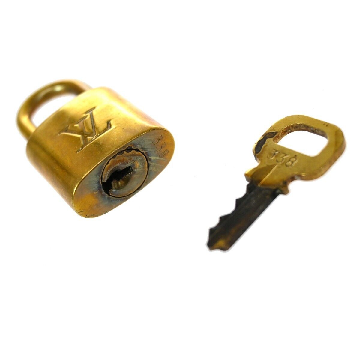 LOUIS VUITTON LV 10 SET PADLOCK KEY BAG CHARM CADENA GOLD PLATED FRANCE 34GA934