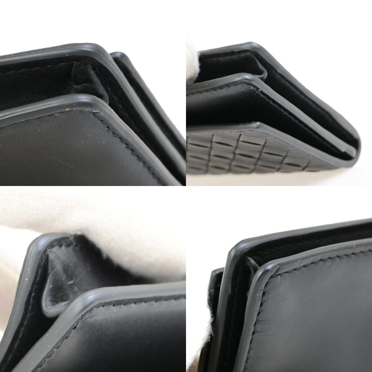 BOTTEGA VENETA Logo Intrecciato Card Holder Wallet Leather Black Italy 64FB224