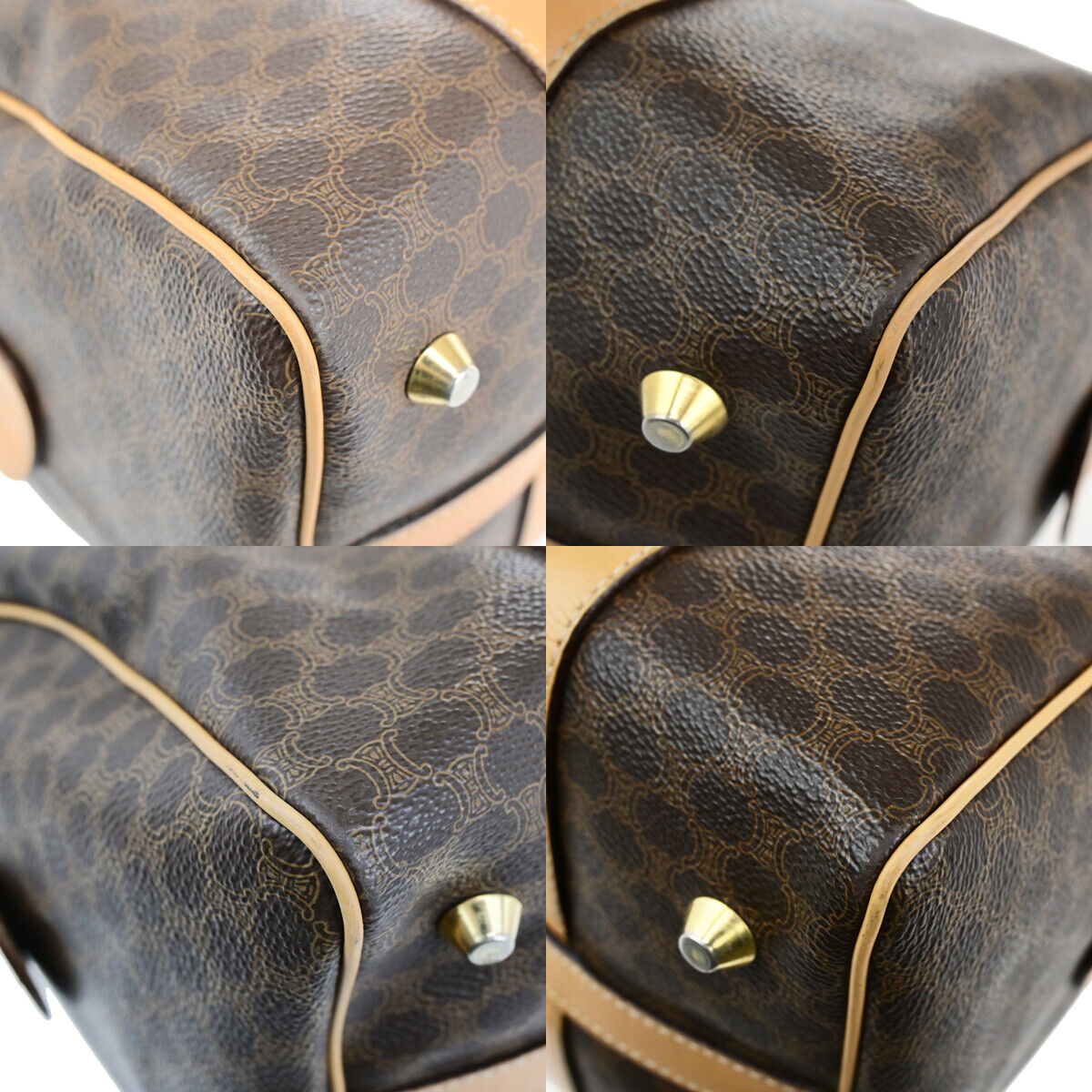 CELINE Logo Macadam Pattern Travel Hand Bag PVC Leather Brown GHW Italy 81YG592