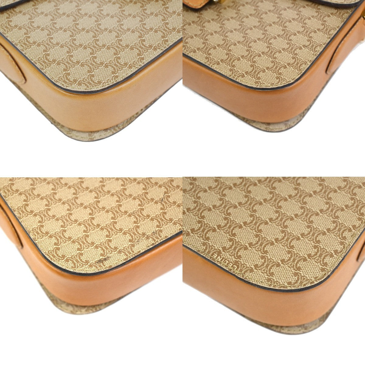CELINE Logo Horse Carriage Macadam Shoulder Bag PVC Leather Beige GHW 30KC949