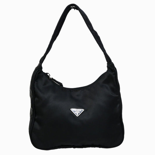 PRADA Logo Tessuto Shoulder Hand Bag Nylon Canvas Black SHW Italy 70EB866
