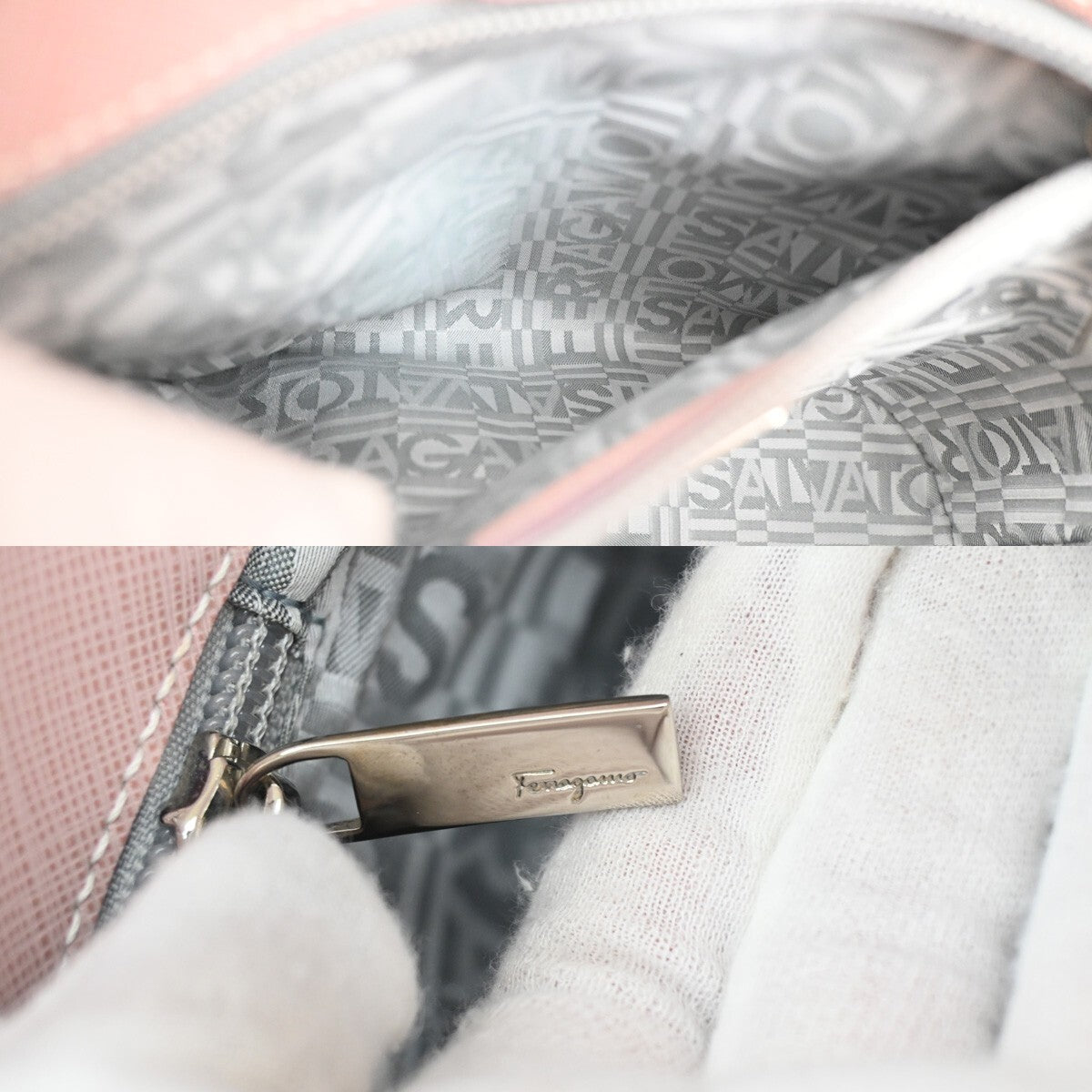SALVATORE FERRAGAMO Gancini Hand Bag Leather Pink Silver Made in Italy 31EF006