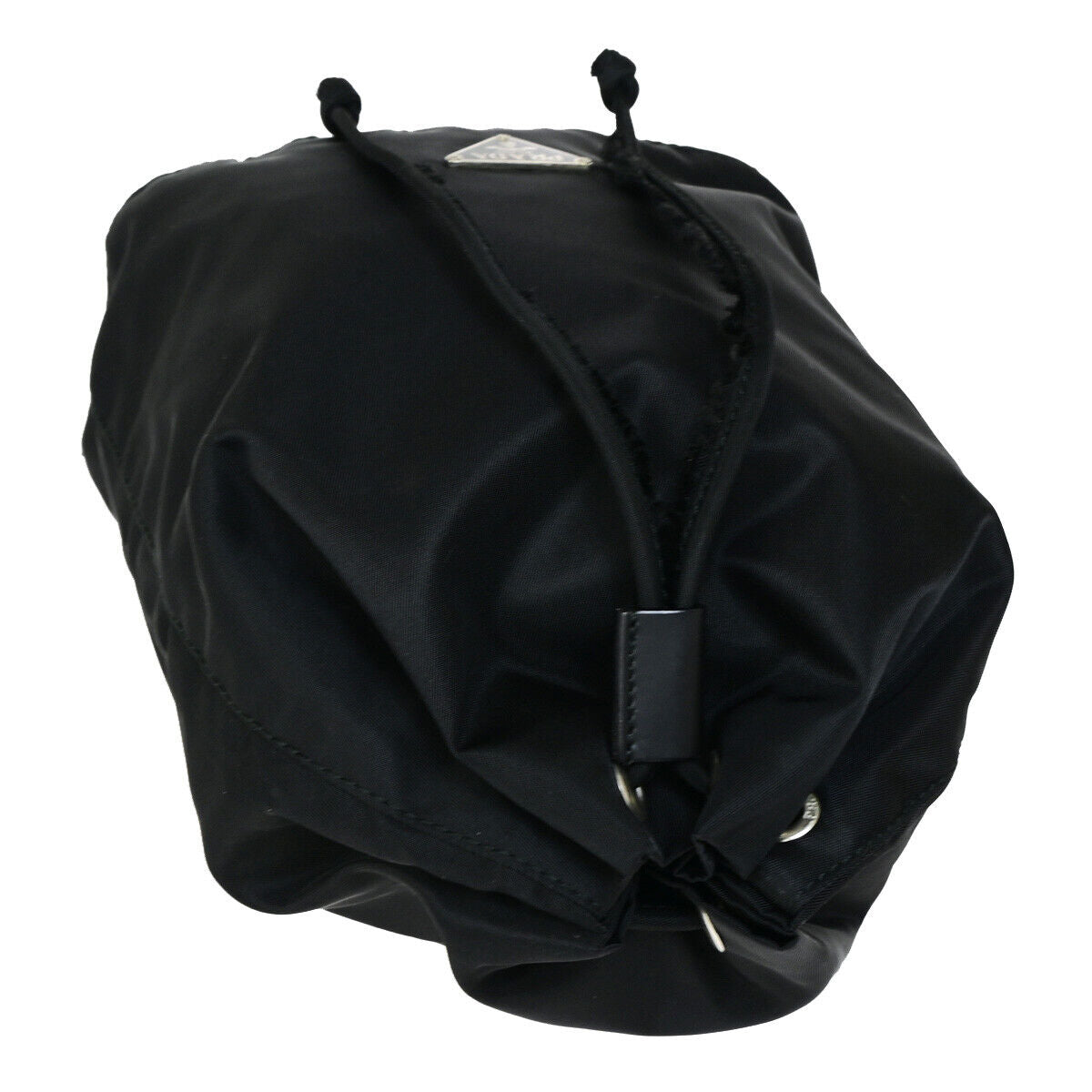 PRADA Logo Tessuto Drawstring Pouch Nylon Leather Black SHW Italy 61YF613