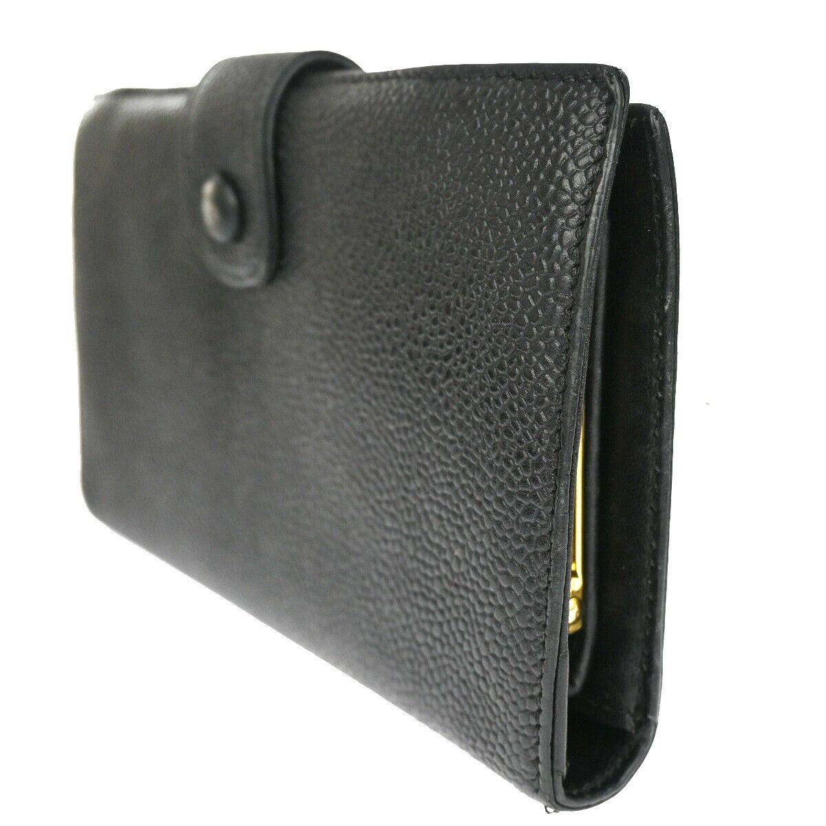 CHANEL CC Long Bifold Wallet Purse Caviar Skin Leather Black GHW Vintage 68YD942