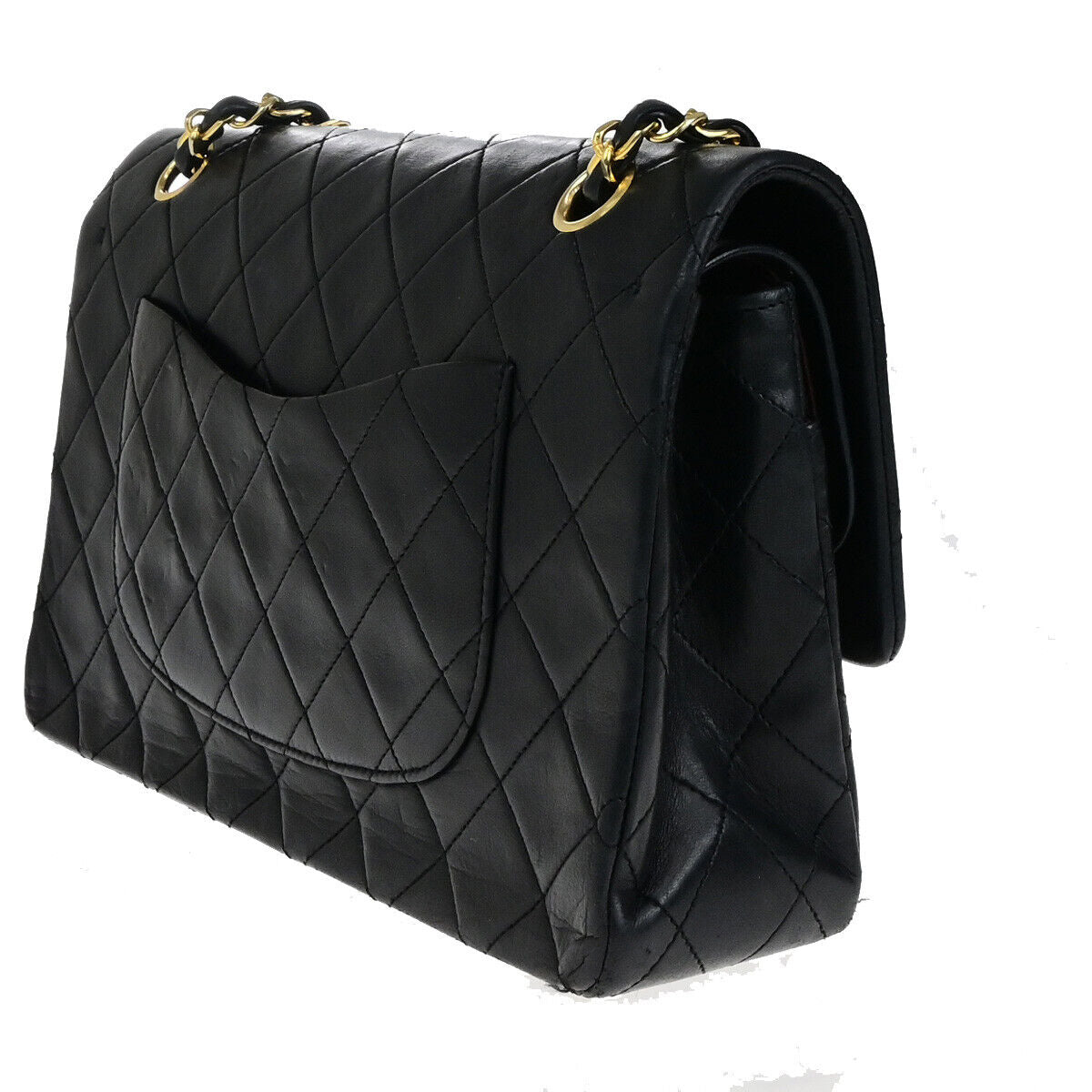 CHANEL CC Matelasse 25 Double Flap Chain Shoulder Bag Leather Black GHW 350RK770