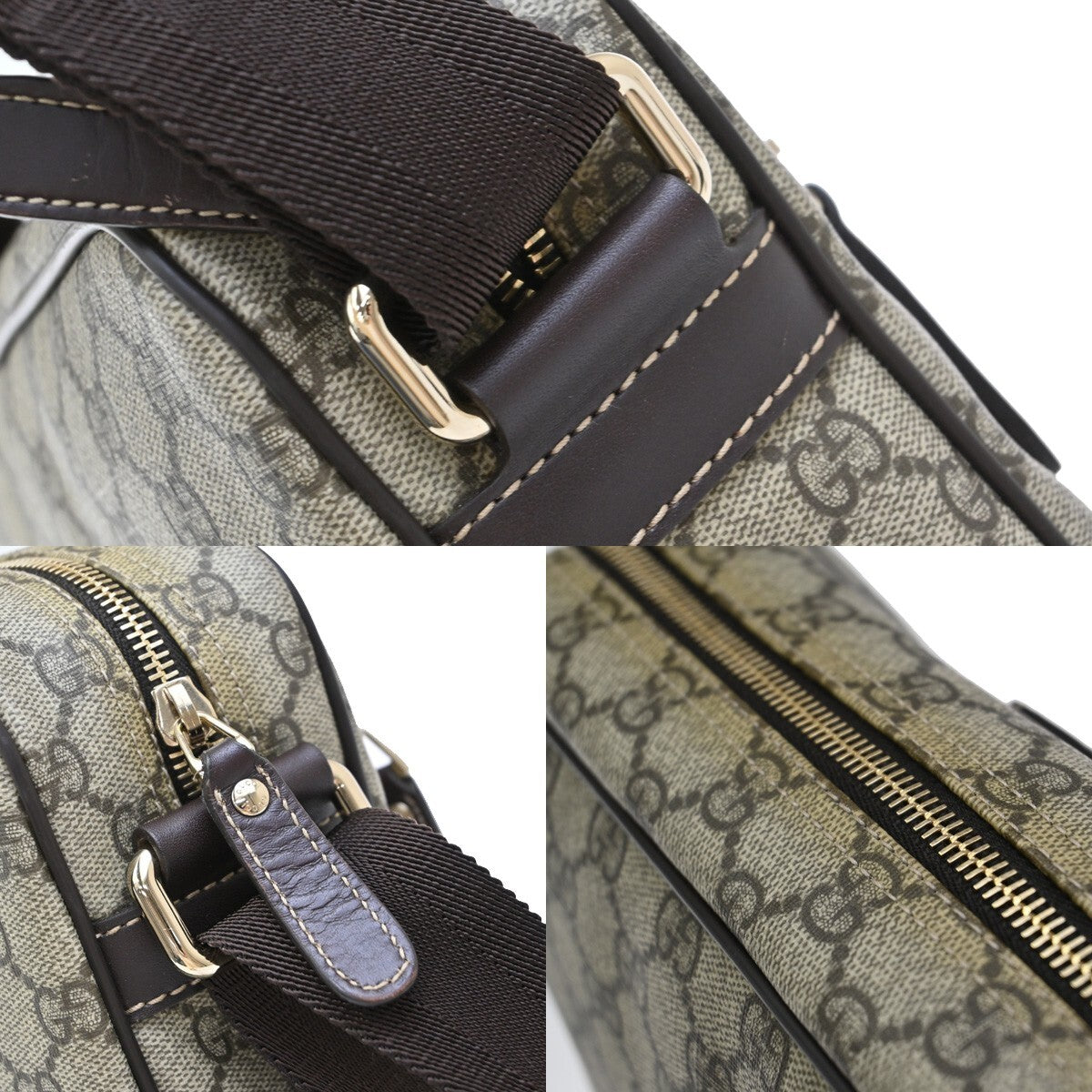 GUCCI Logo GG Pattern Shoulder Bag PVC Leather Brown GHW Italy 70EE317