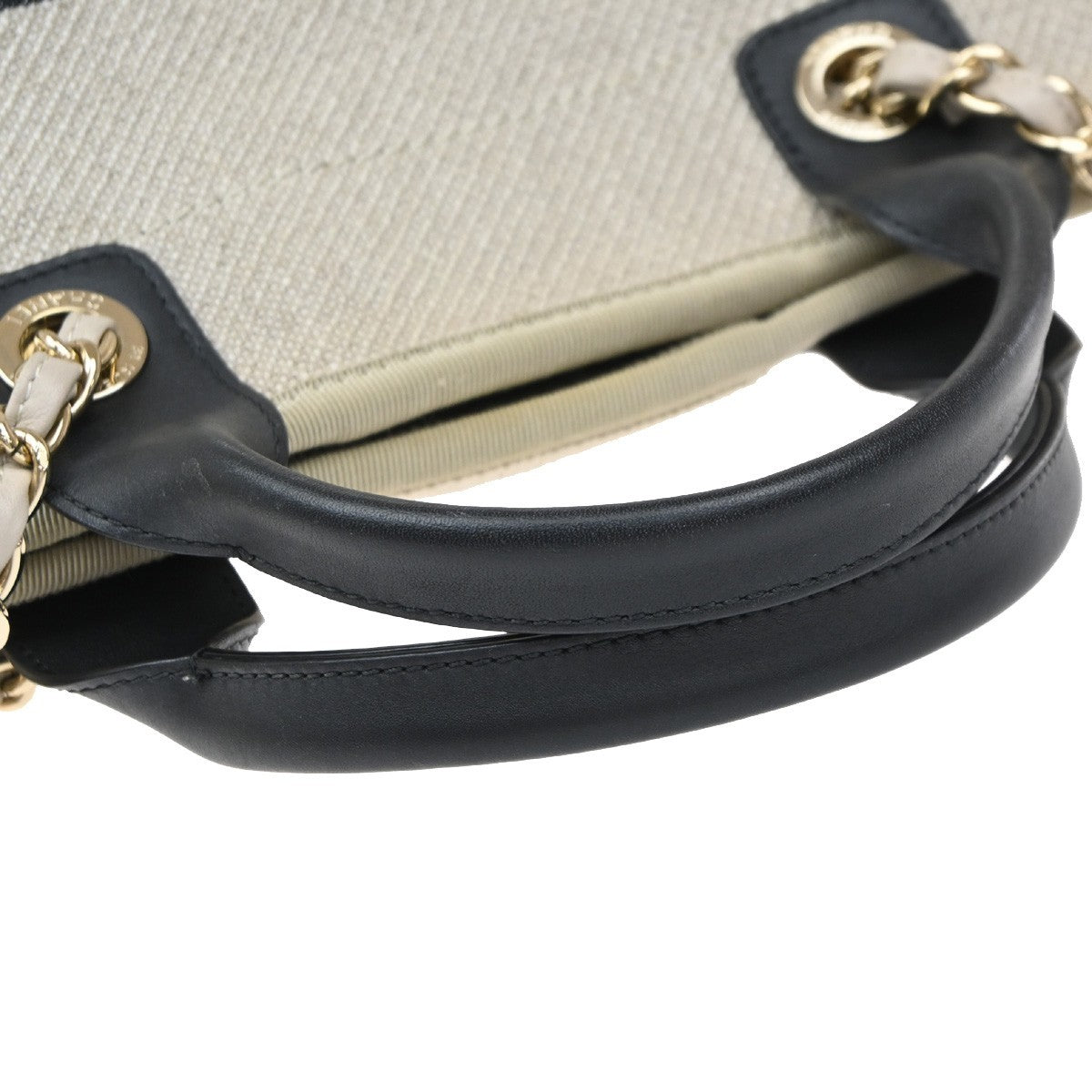 CHANEL Deauville 2Way Shoulder Hand Tote Bag Canvas Leather White Black 898RF787