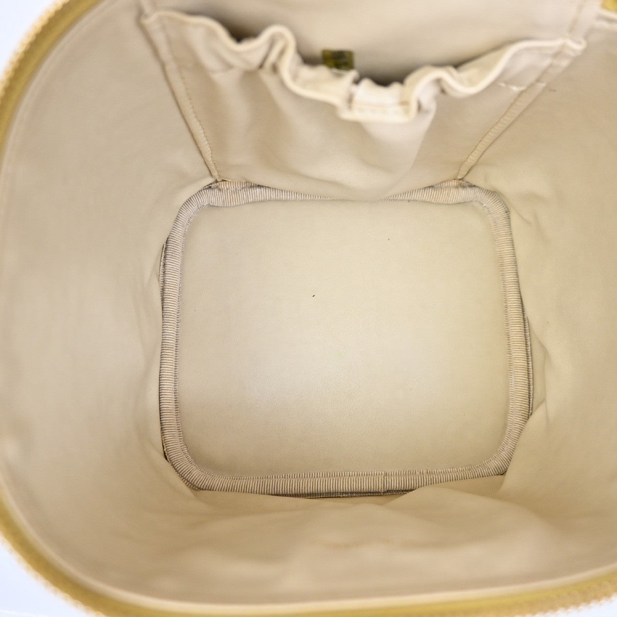 CHANEL Vanity Cosmetic Hand Bag Grained Calfskin Leather Yellow Vintage 664RQ061