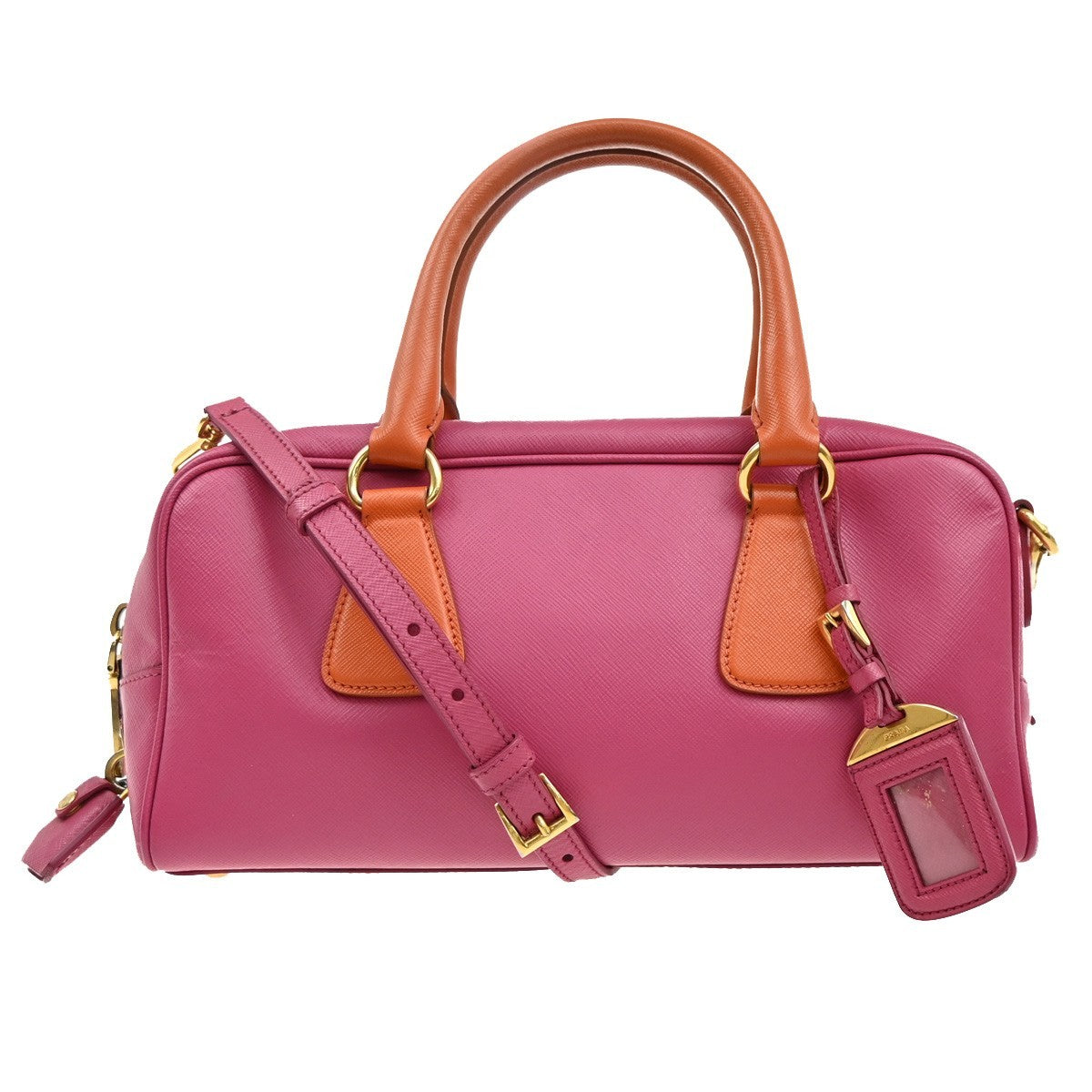 PRADA MILANO Logo 2Way Shoulder Hand Bag Saffiano Leather Pink Orange75KB303