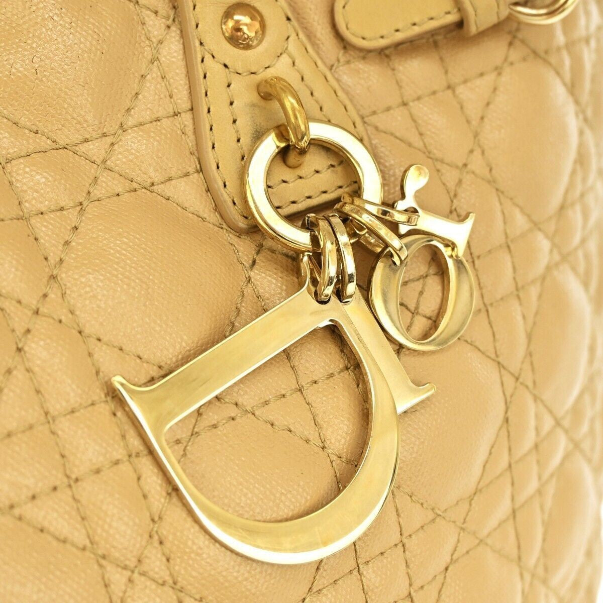 CHRISTIAN DIOR Panarea Cannage Tote Shoulder Bag Coating Canvas Leather 76RH100