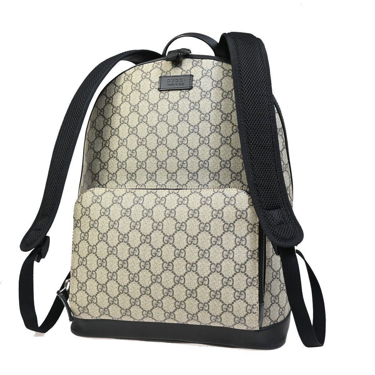 GUCCI GG Supreme Backpack Canvas Leather  Black Brown Ebony Italy 631RF133