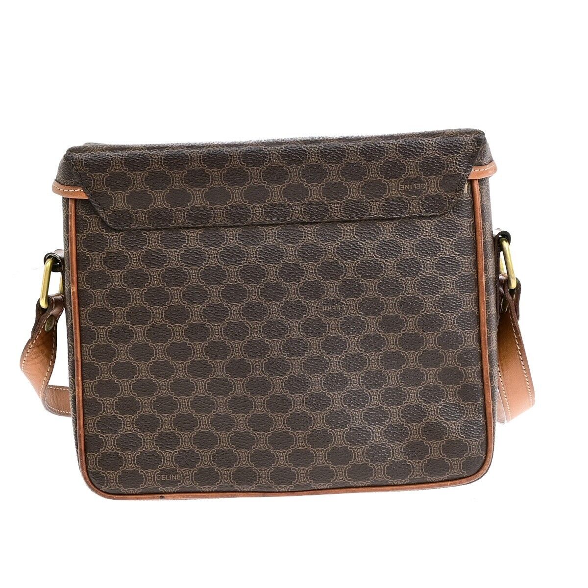 CELINE Logo Macadam Pattern Crossbody Shoulder Bag PVC Leather Brown 31EB749
