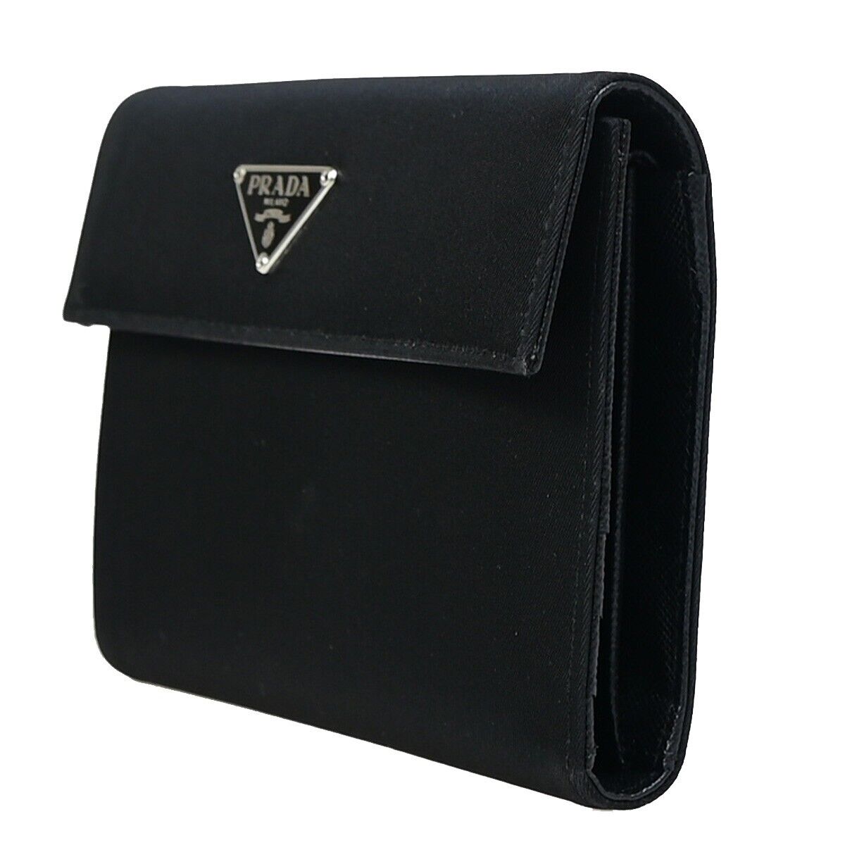 PRADA MILANO Logo Tessuto Trifold Wallet Purse Nylon Leather Black Italy 33RJ859