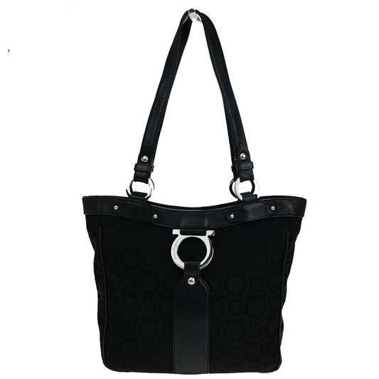 SALVATORE FERRAGAMO Gancini Tote Shoulder Bag Canavs Leather Black SHW 09YF536